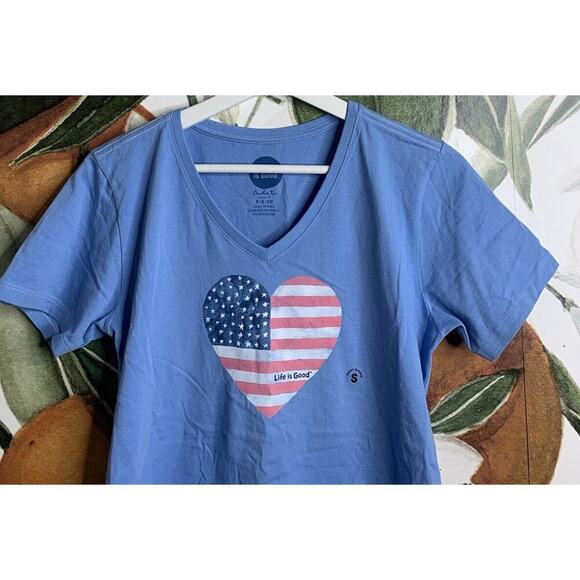 Life is Good Small Crusher Tee Short Sleeve V Neck Shirt Blue Cotton - Picture 2 of 6